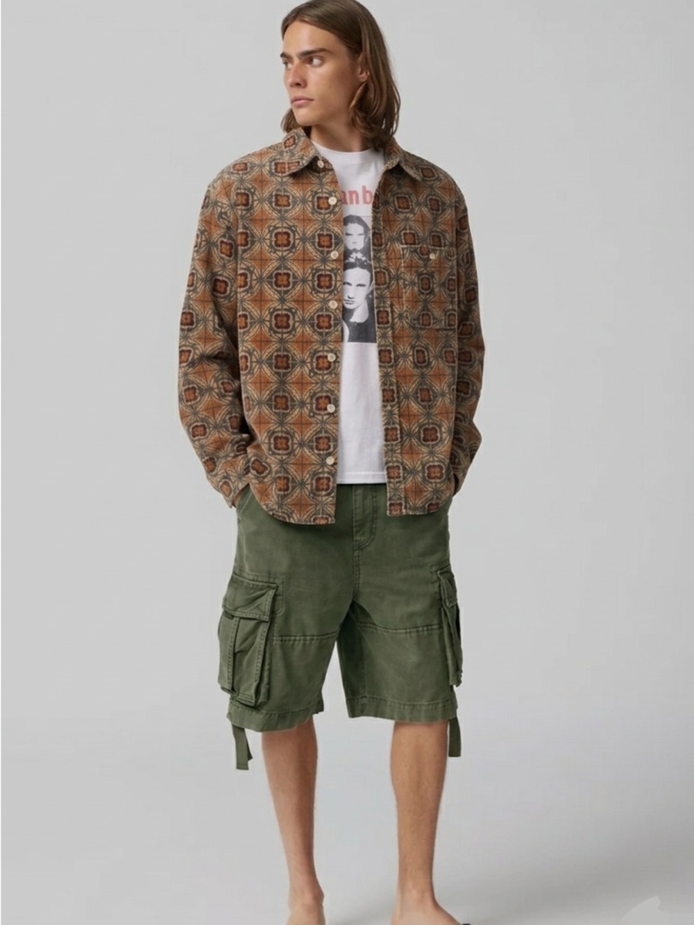 Urban Outfittters Big Corduroy Work Shirt Geometric 70s Print Button Down Sz Sm - Picture 10 of 10